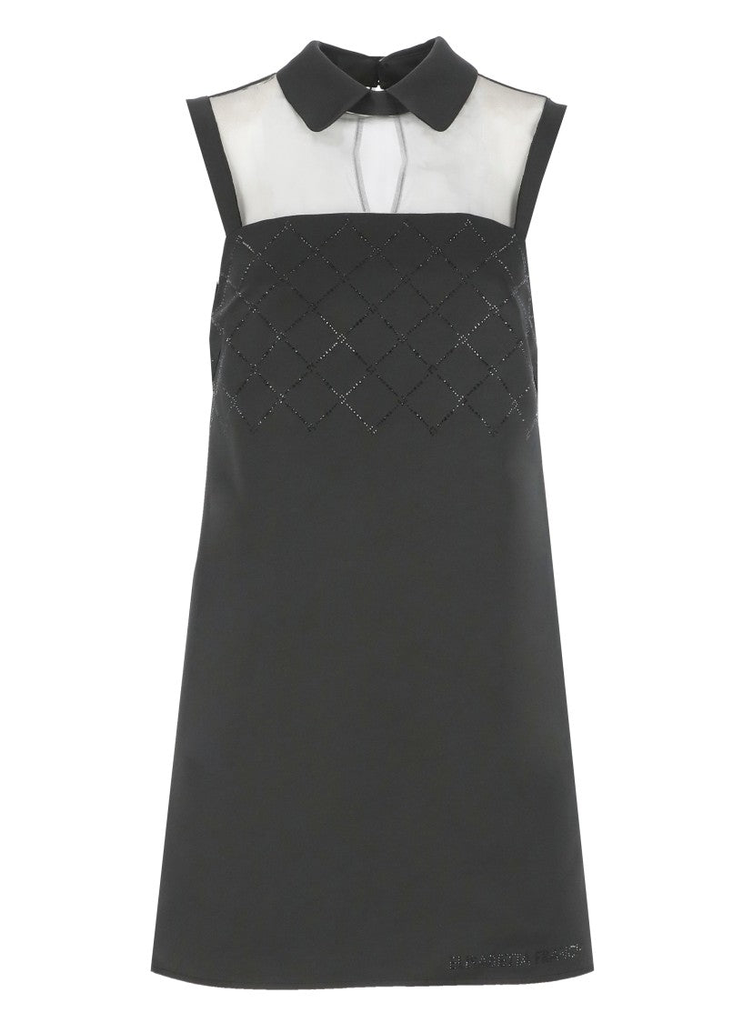 Elisabetta Franchi Black Mini Dress With Strass Embellishments