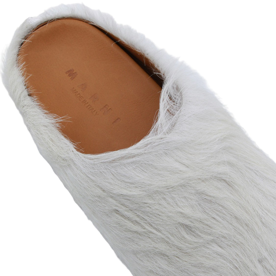 Marni White Faux Fur Slip-On Sandals