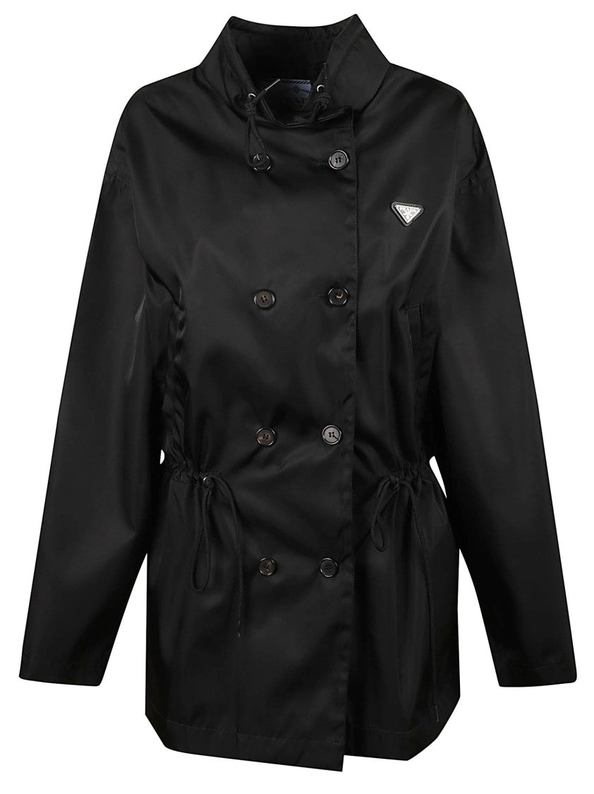 Prada Double-Breasted Black Jacket With High Collar And Tailored Fit