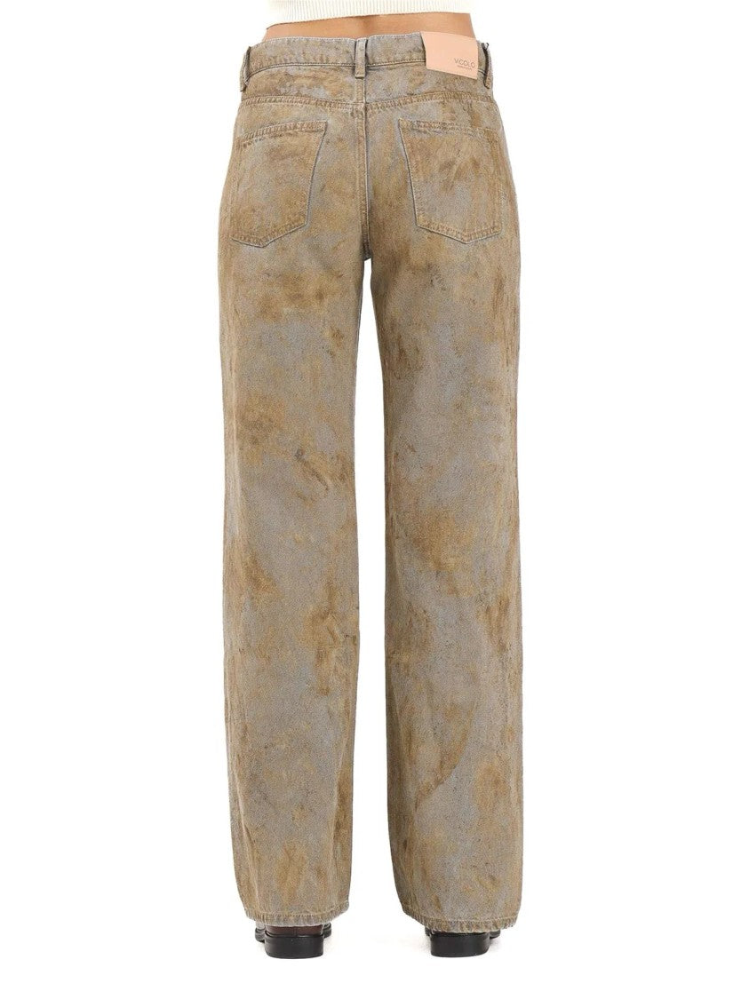 Vicolo Sage Green Cotton Straight-Leg Jeans