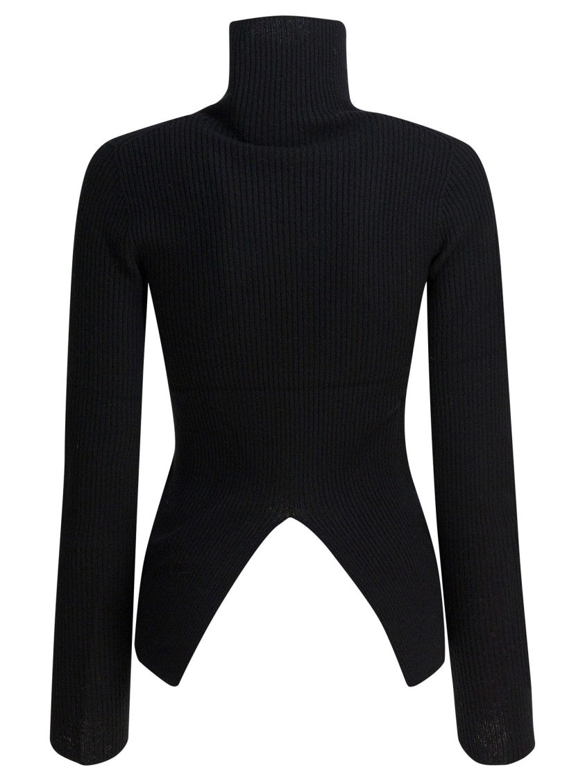 R2w Ribbed Turtleneck Knitwear With Unique Cut-Out Design
