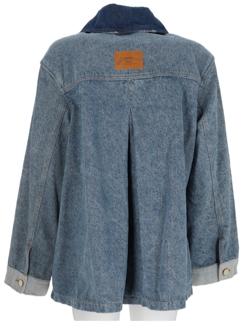 Ganni Patchwork Denim Jacket With Classic Collar And Flap Pockets