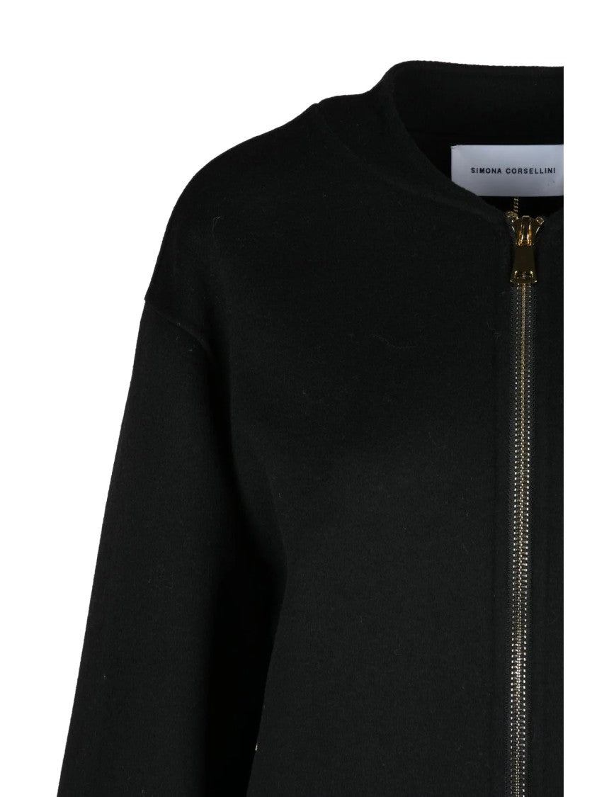 Simona Corsellini Black Cropped Wool-Blend Zip Jacket