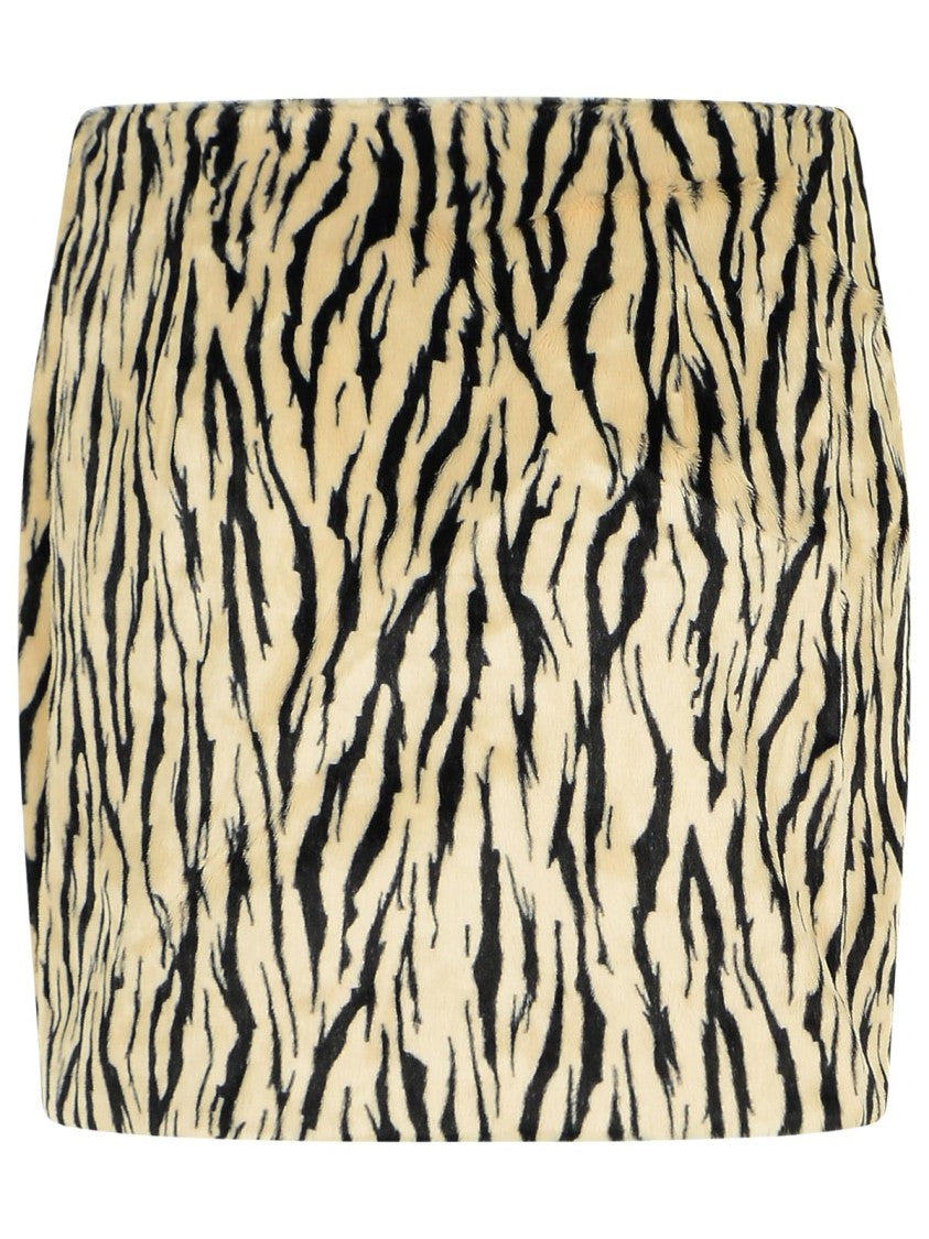 Rotate Printed Faux Fur Skirt