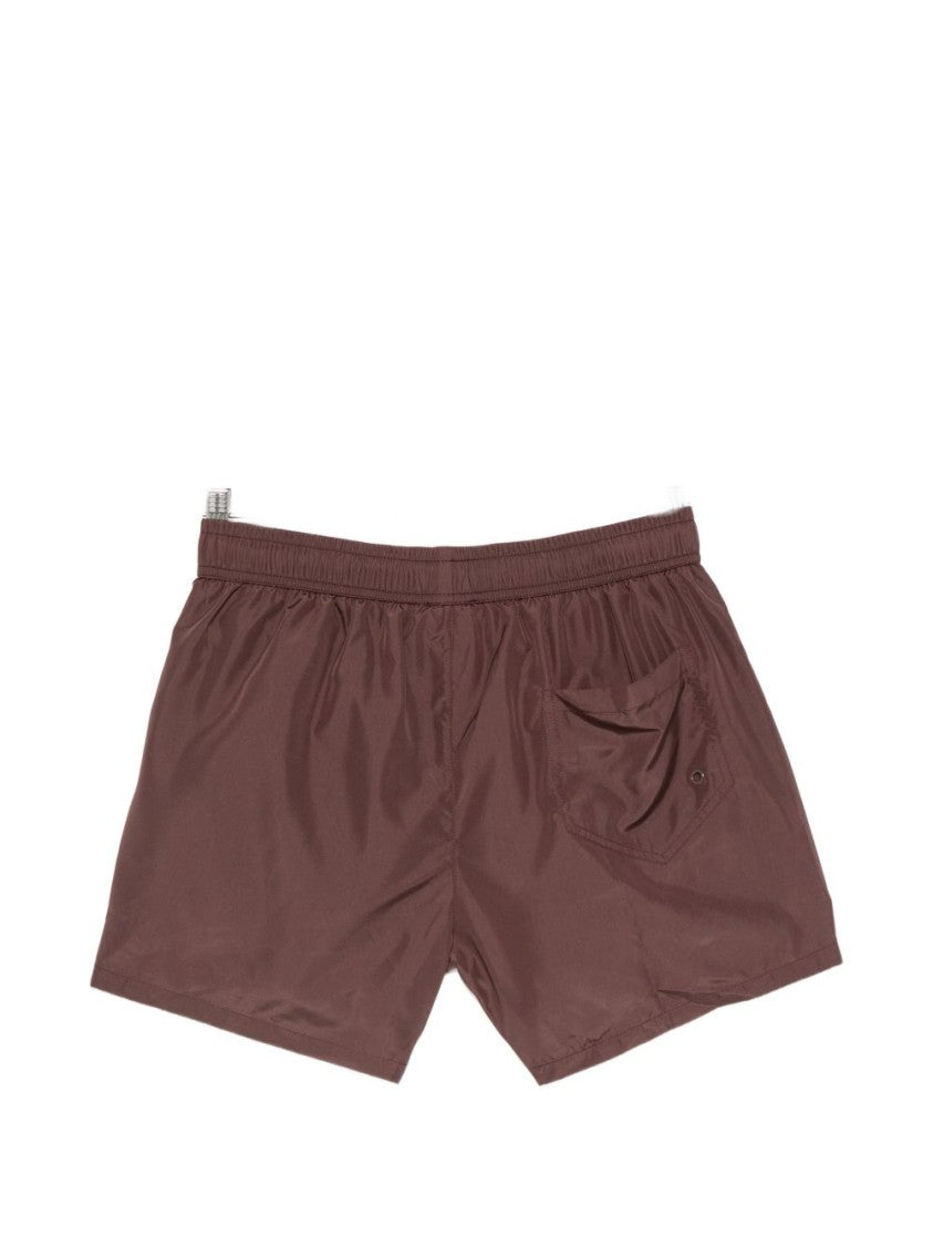 Moschino Brown Logo Print Drawstring Swim Shorts