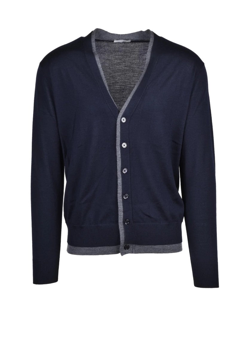 Paolo Pecora Blue Virgin Wool Deep V-Neck Cardigan