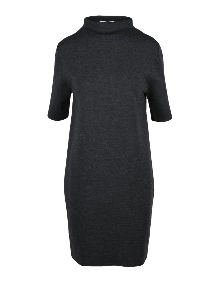 Alpha Studio Grey Virgin Wool High-Neck Knit Dress