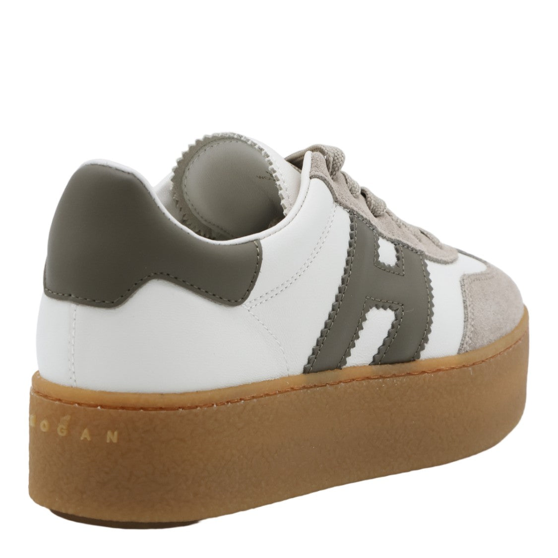 Hogan White Leather Sneakers With Taupe Suede Overlays