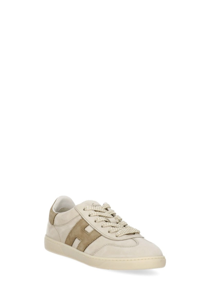 Hogan Ivory Leather Sneakers With Elongated Tongue And Minimalist Design