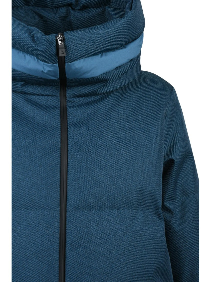 Herno Laminar Blue High Collar Side Slits Polyester Down Jacket