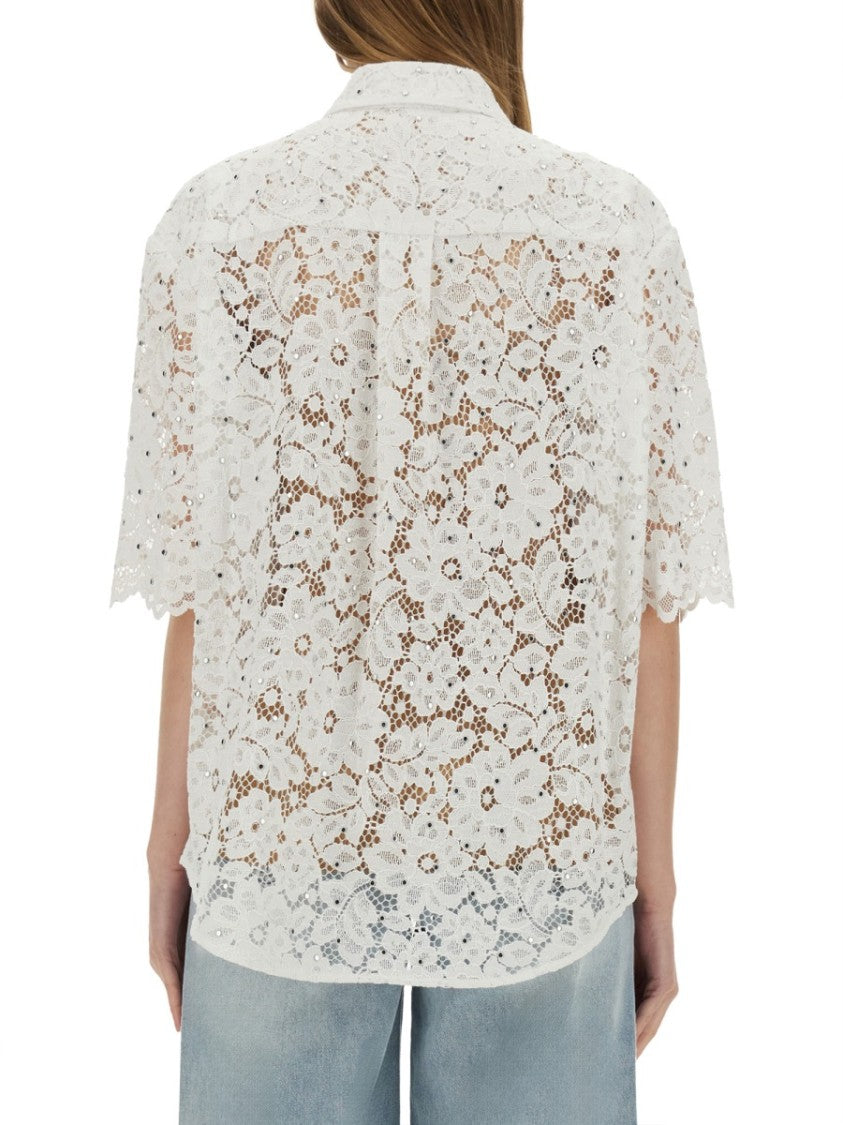 Michael Michael Kors White Lace Shirt With Delicate Floral Pattern
