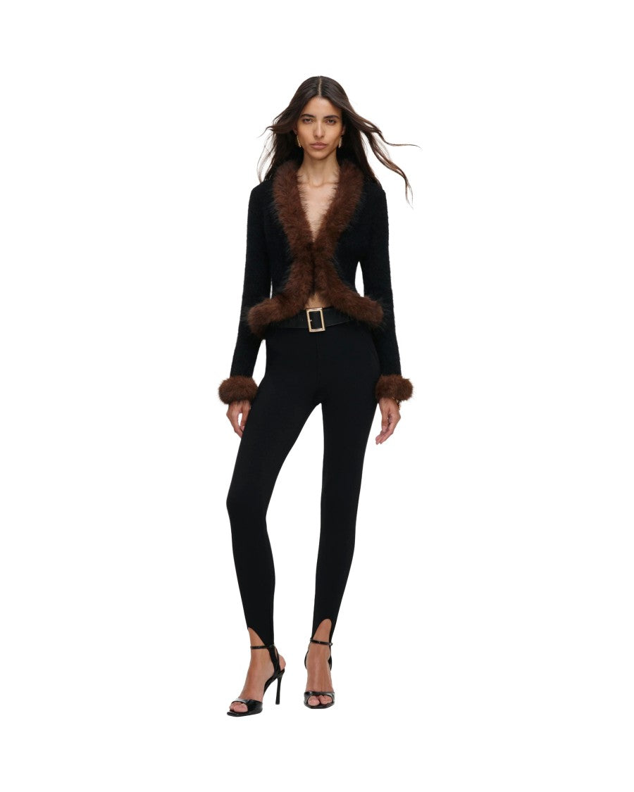 Self-Portrait Deep V-Neck Cardigan With Faux Fur Detailing