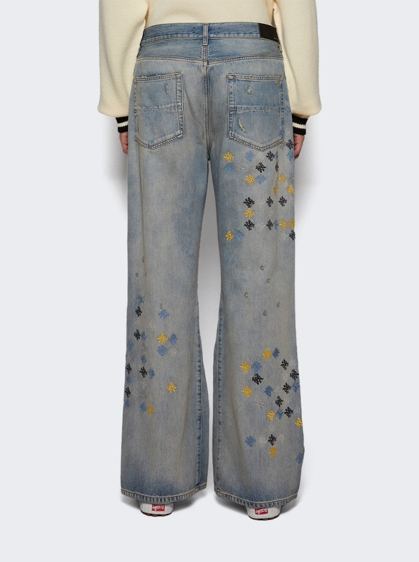 Amiri Ma Quad Embroidered Flare Jeans - Antique Indigo