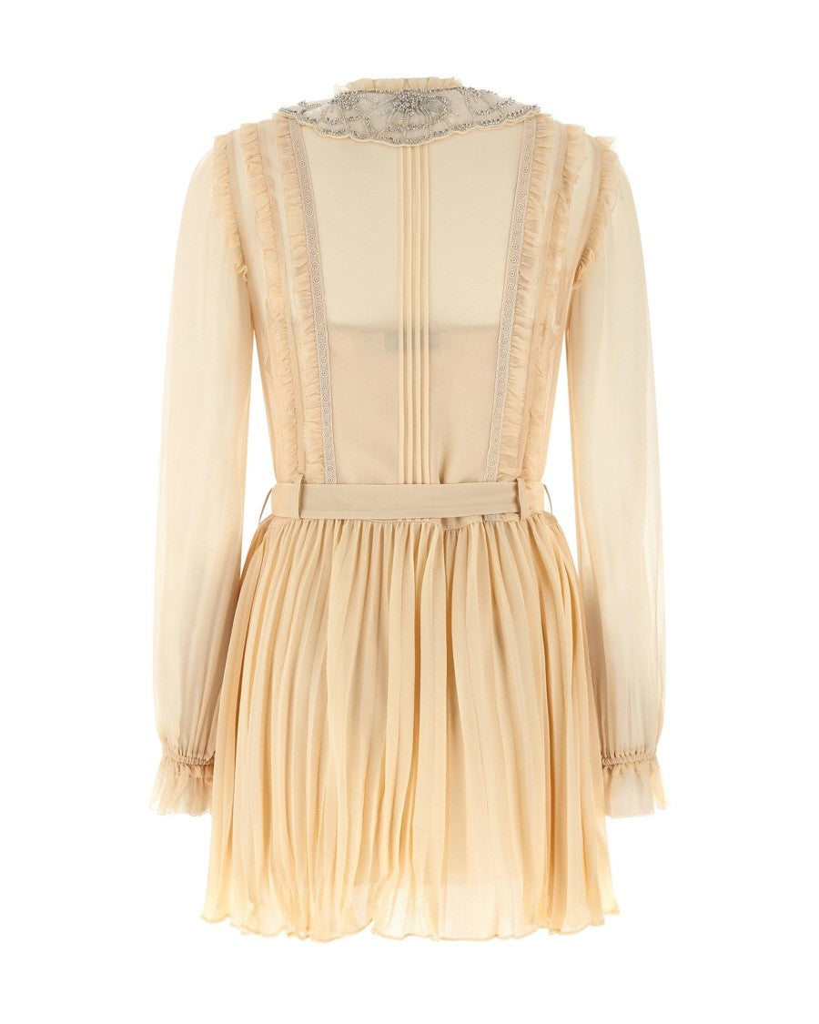 Self-Portrait Mini Georgette Dress With Pleating And Embroidery