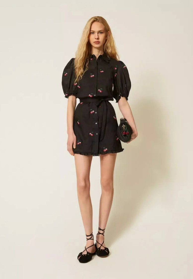 Twin-Set Playful Black Mini Dress With Ruffled Collar
