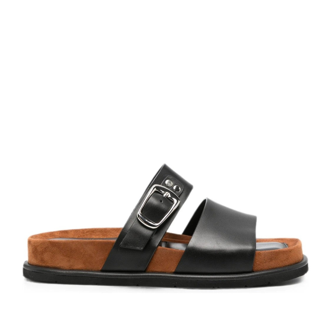 Adrianna Feretti Black Wedge Buckle Detail Leather Slippers