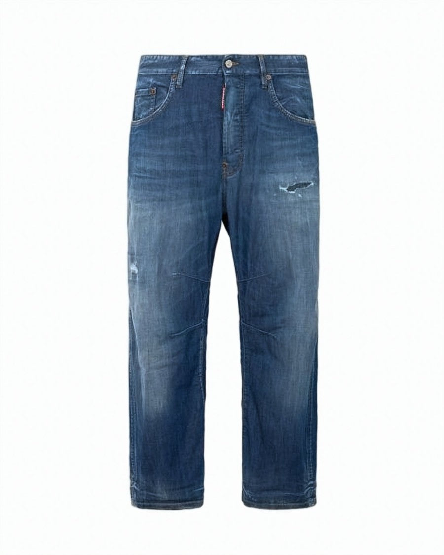 Dsquared2 Medium Blue Wash Denim Pants With Distressed Details