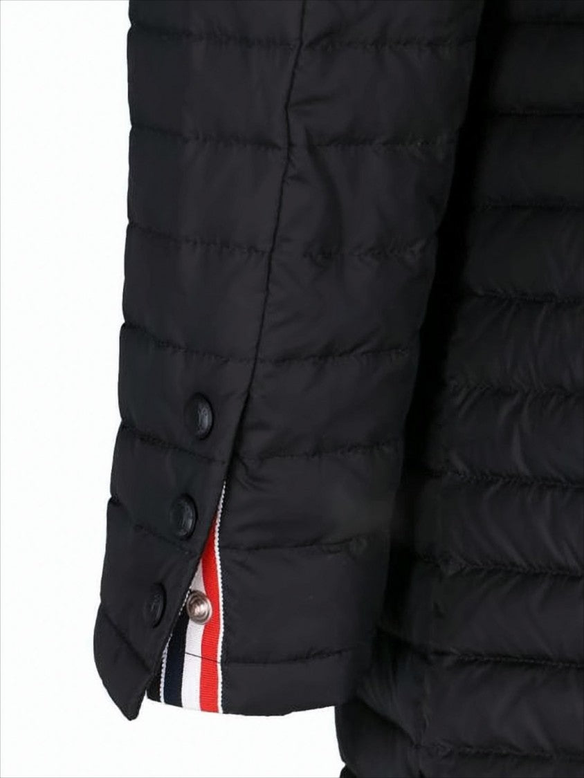 Thom Browne Quilted Black Padded Coat With Hood And Three-Stripe Detail