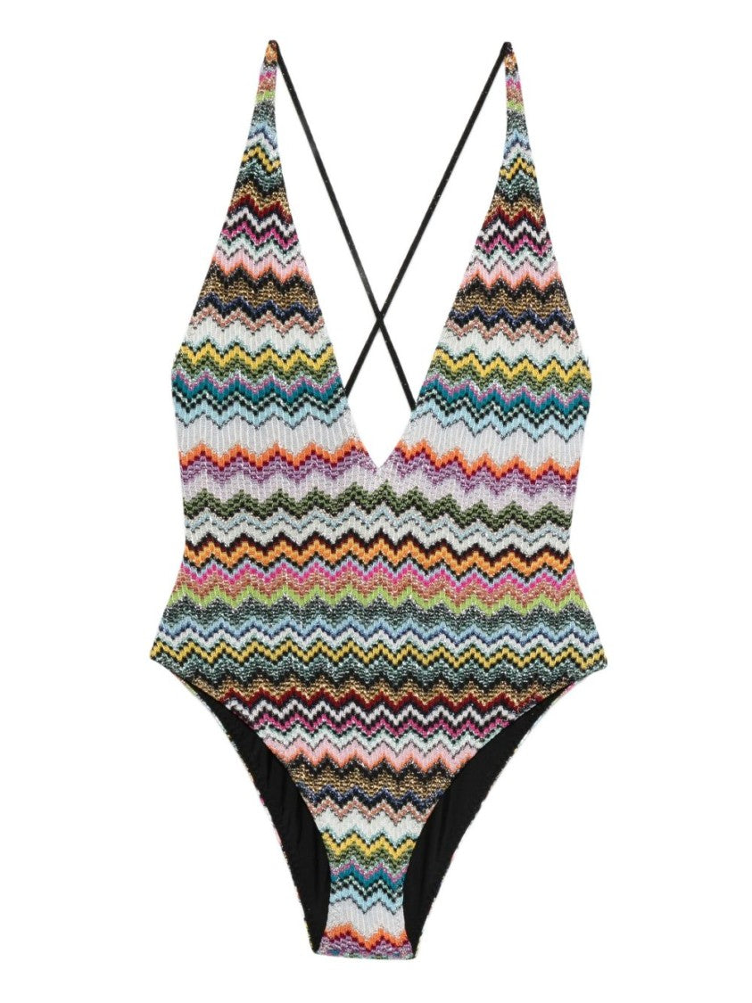 Missoni Plunging V-Neck Swimsuit With Open Back
