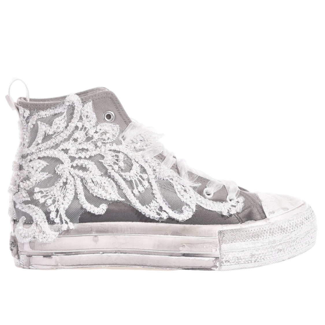 Mimanera Grey Princess Handcrafted Pearl Platform Sneakers