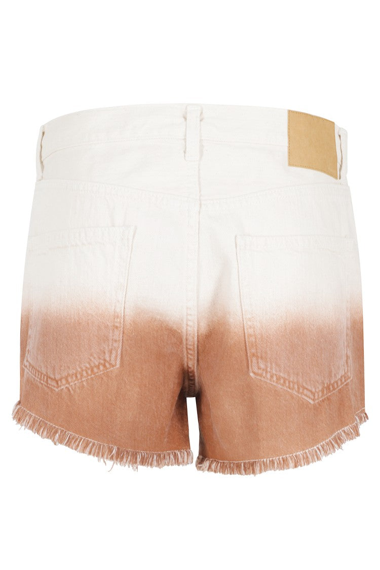 Alanui White Brown Shades Of Eden Frayed Shaded Cotton Denim Shorts