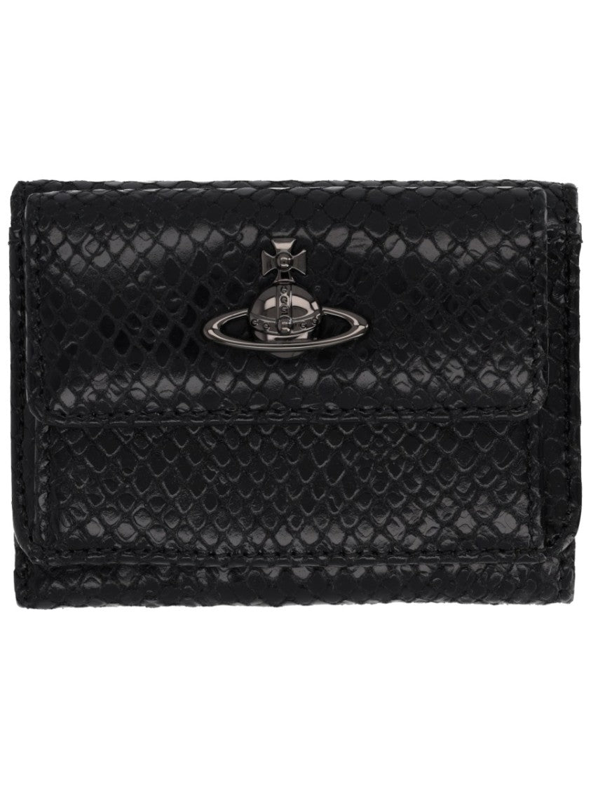 Vivienne Westwood Neutrals Orb Flap Snakeskin Wallet