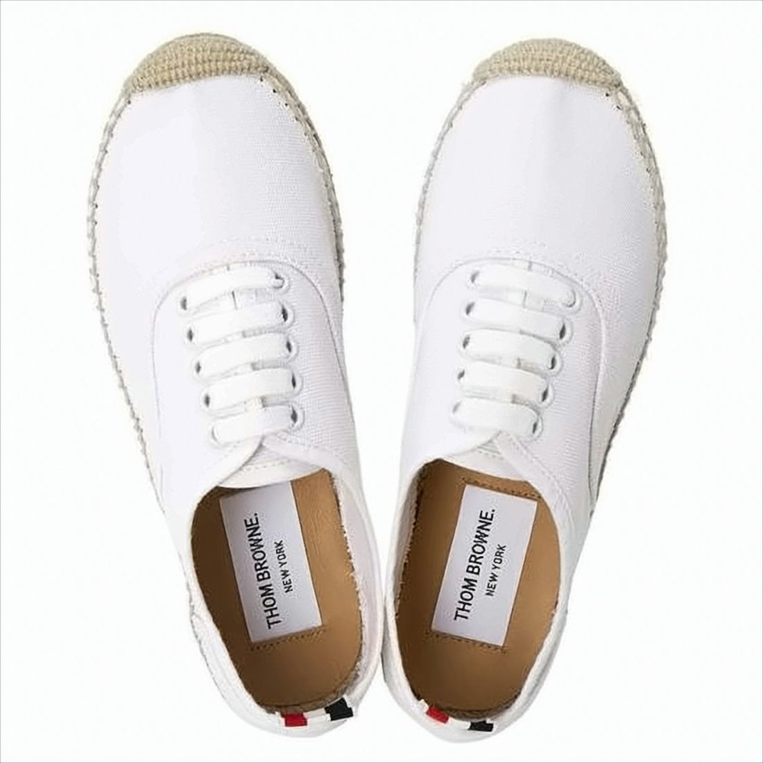Thom Browne White Canvas Sneakers With Jute-Wrapped Sole And Tricolor Accents