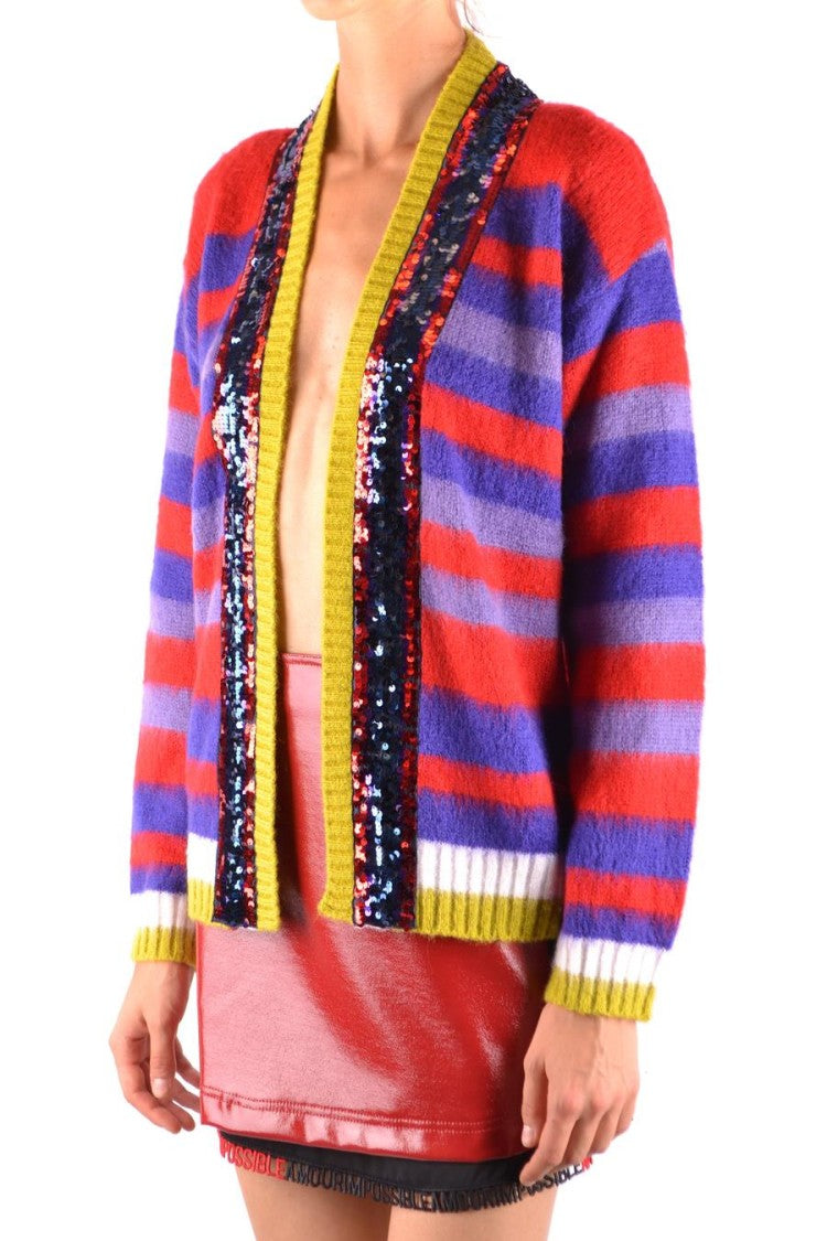Pinko Multicolor Striped V-Neck Sweater With Sequined Panels