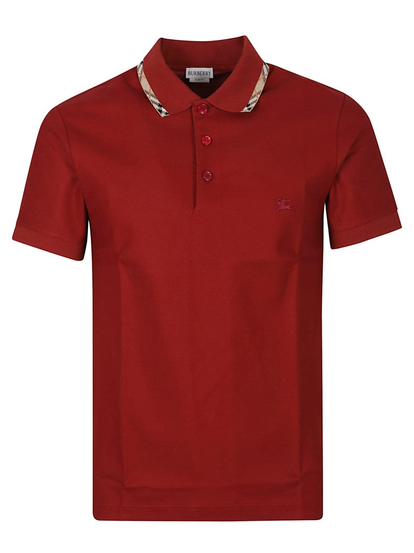 Burberry Textured Knit Polo Shirt With Check-Patterned Collar