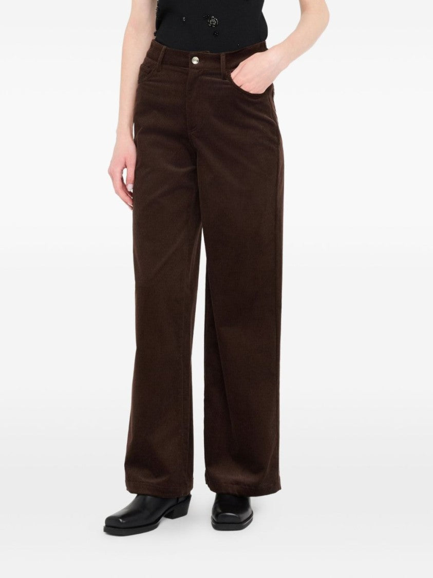 Liu Jo Wide-Leg Brown Corduroy Trousers With Button And Zip Fastening