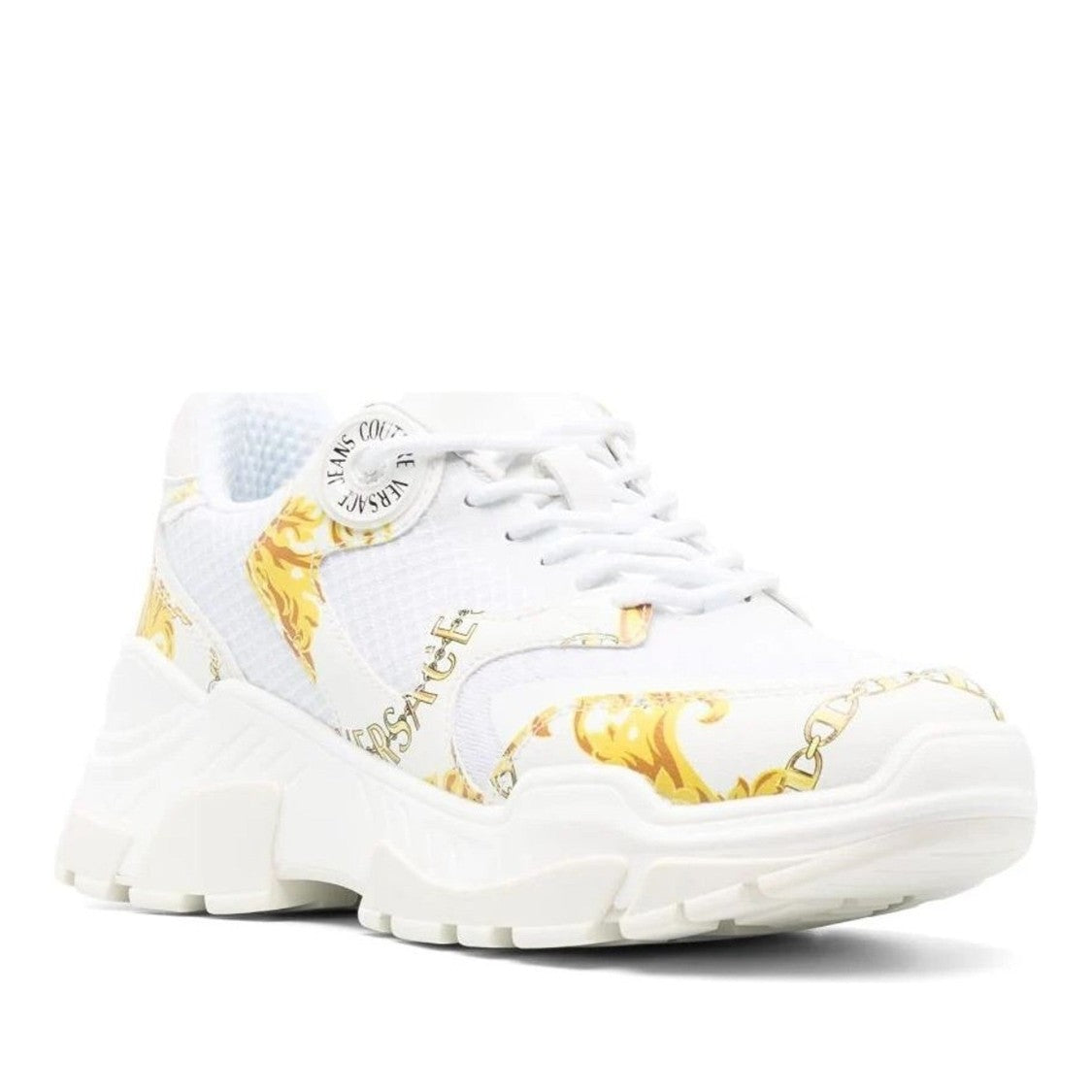 Versace Jeans Couture White Berry Gold Baroque Motif Chunky Sneakers