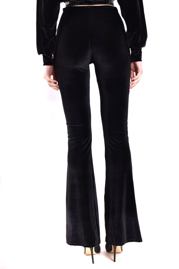 Philipp Plein Black Polyester-Elastane Velvet Flared Trousers