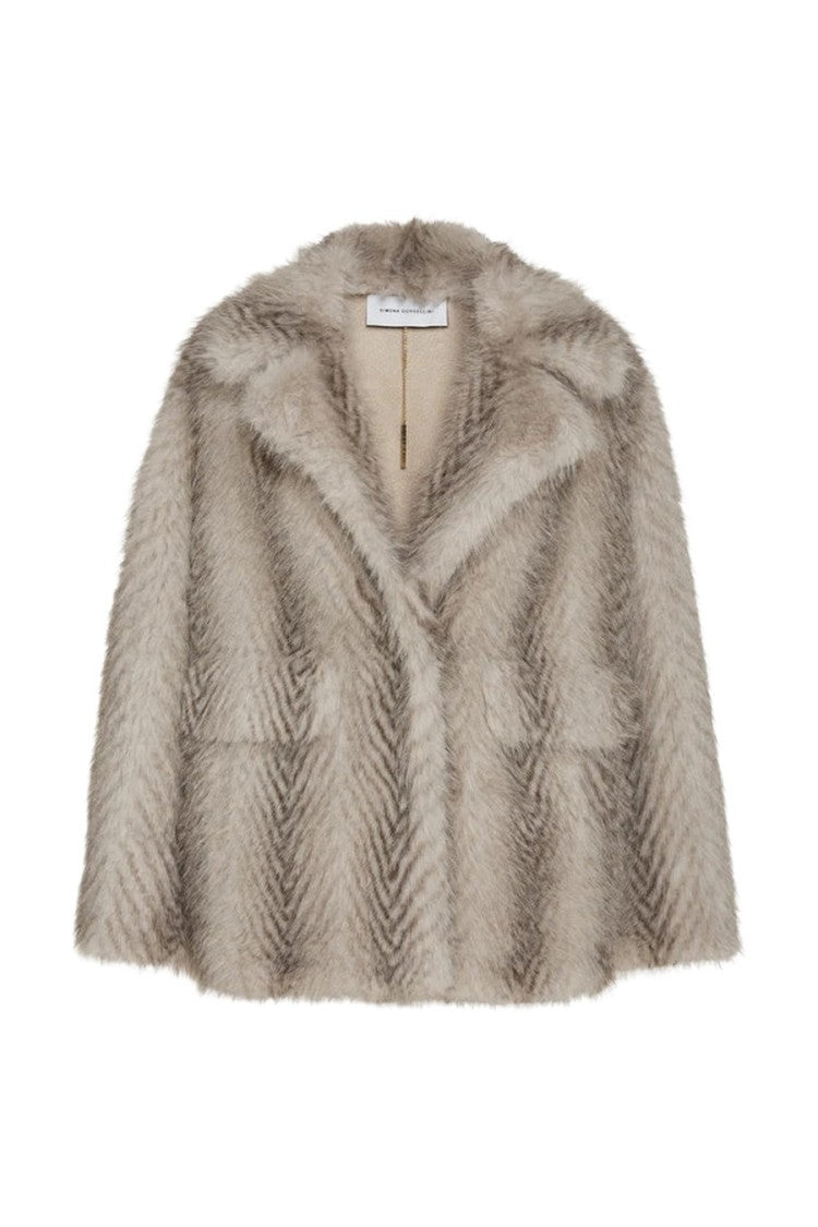 Simona Corsellini Multicolor Polyester-Viscose Blend Chevron Faux-Fur Jacket