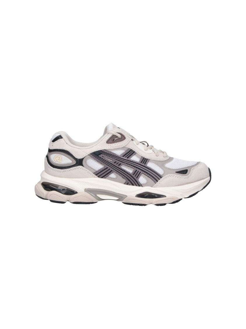 Asics Cream Leather Sneakers With Rounded Toe And Contrast Detailing
