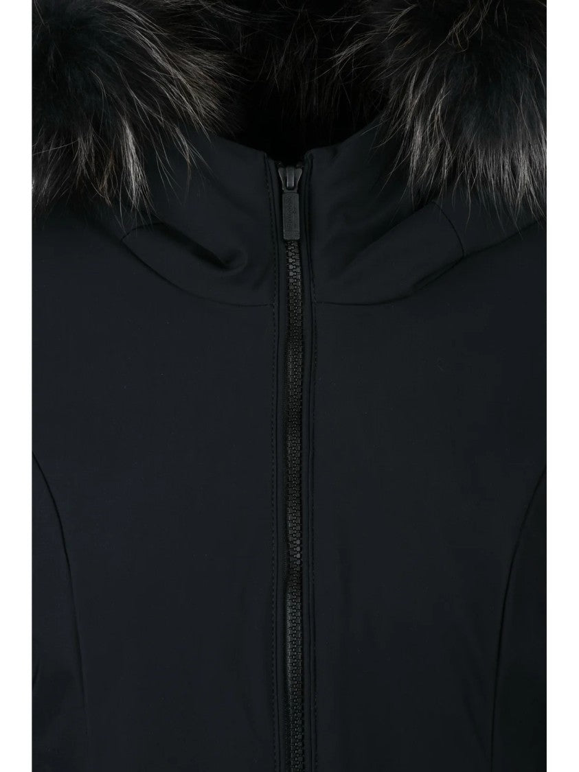 Bomboogie Fitted Stretch Coat With Removable Fur Trim