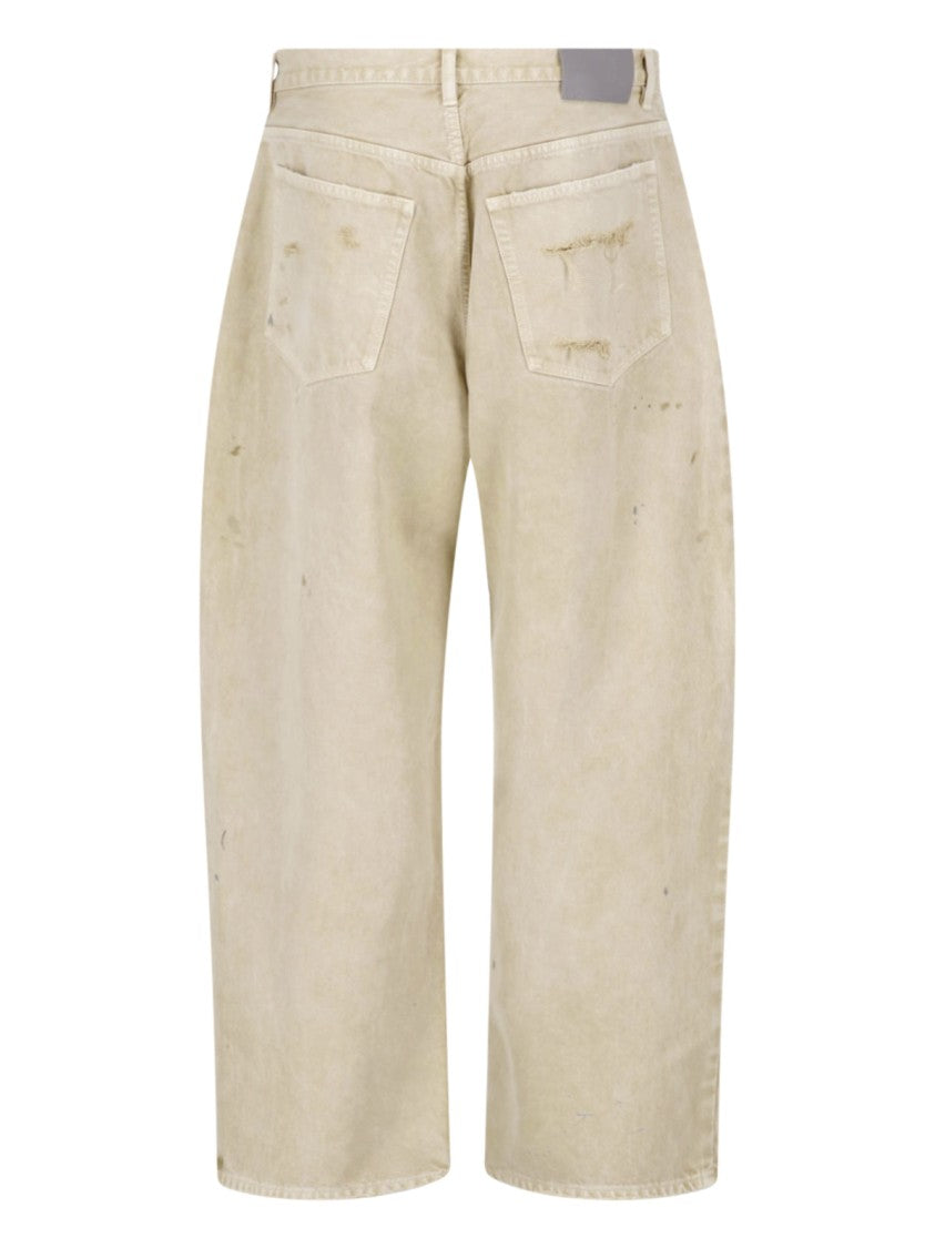 Balenciaga Beige Distressed Wide-Leg Jeans