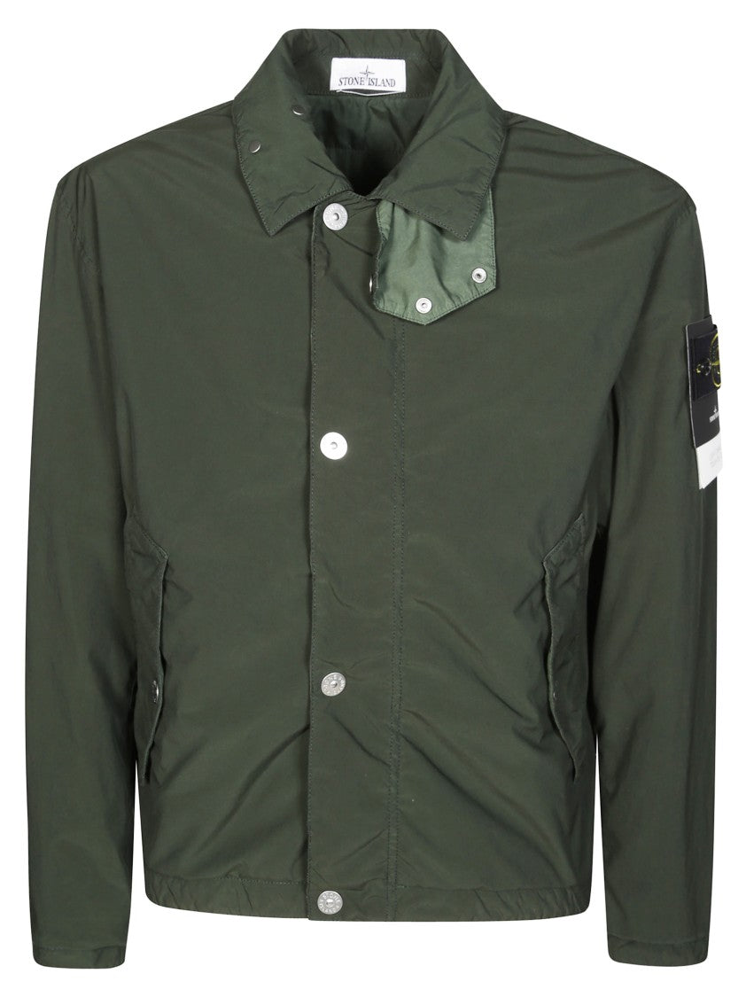 Stone Island Minimalistic Black Lightweight Jacket With High Collar