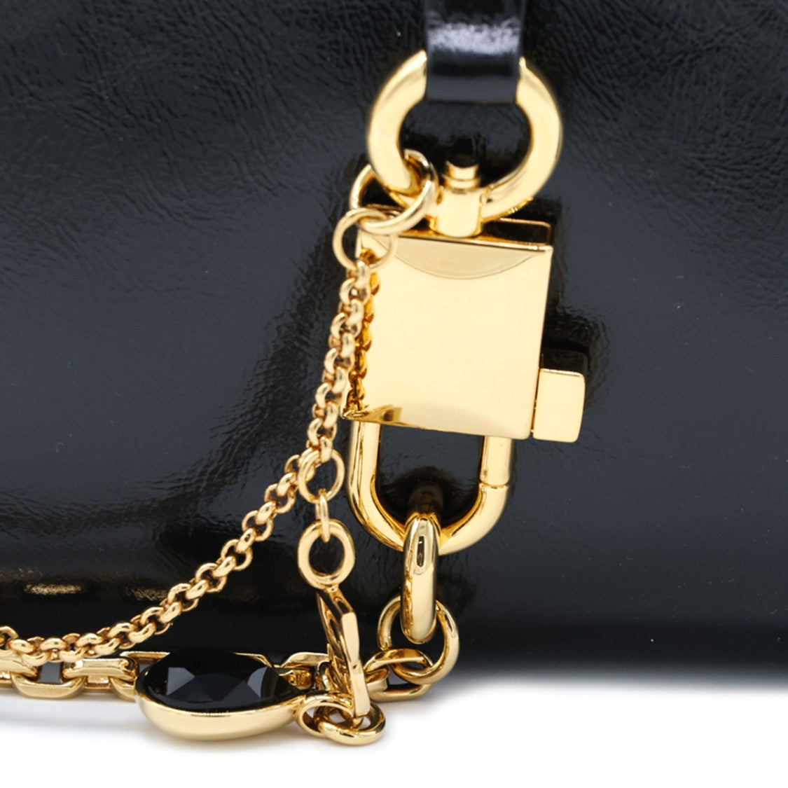 Dolce & Gabbana Glossy Black Shoulder Bag With Gold-Tone Chain Accents