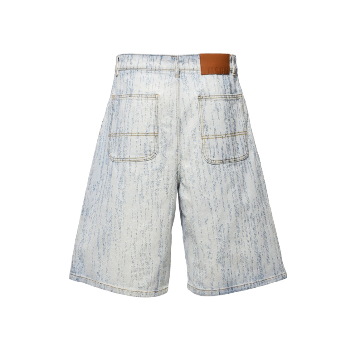Msgm Light Blue Denim Shorts With Embossed Pattern