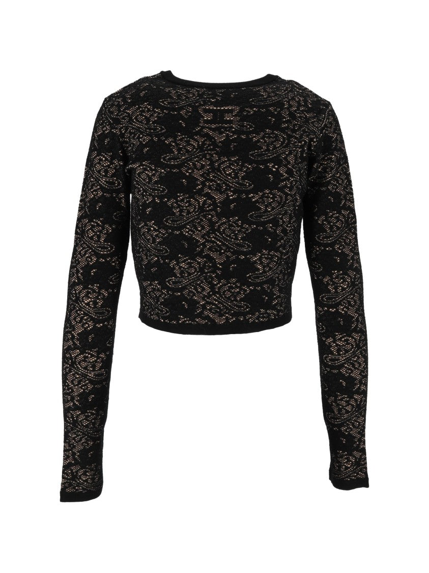 Elisabetta Franchi Lace Pattern Cropped Knit Top
