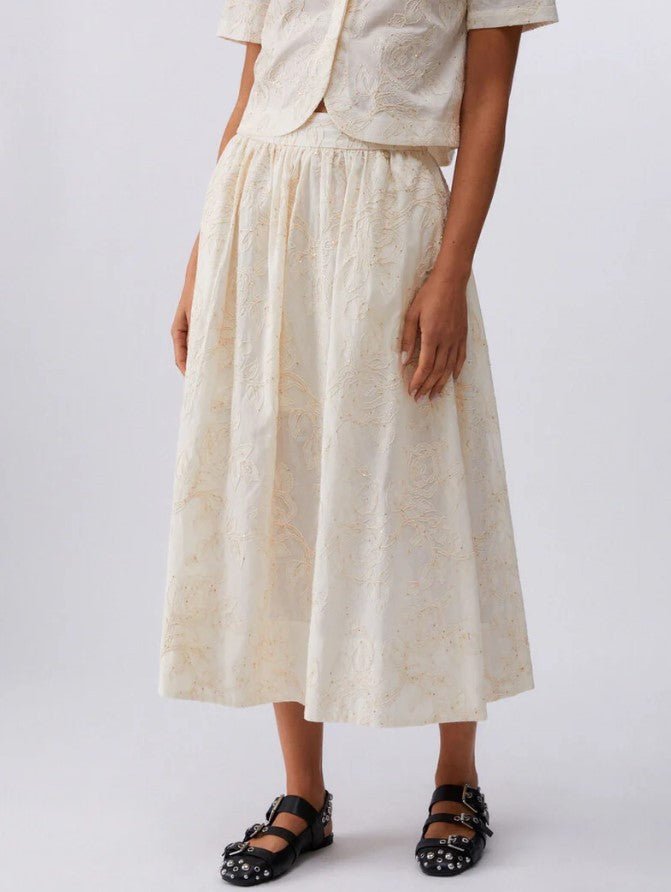 Liu Jo Wide Silhouette Midi Skirt With Floral Embroidery