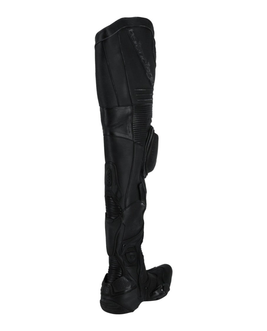 Balenciaga Layered Over-The-Knee Biker Boots With Integrated Rubber Panels