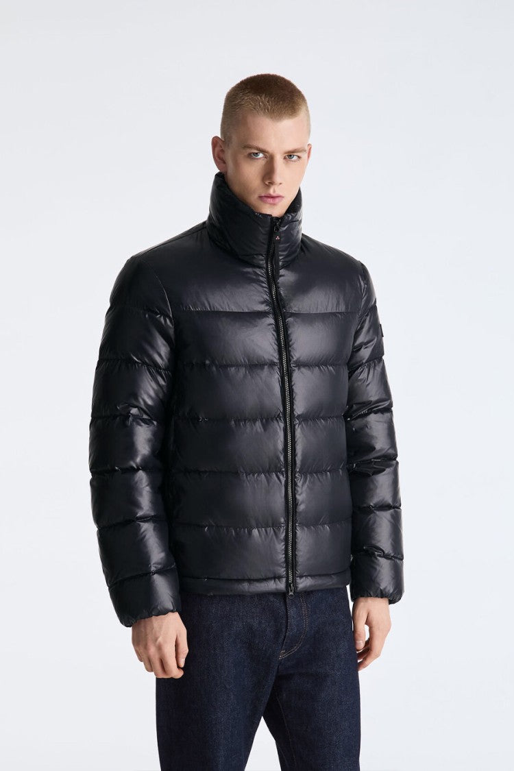 Peuterey Black Glossy Stand-Collar Down Puffer Jacket