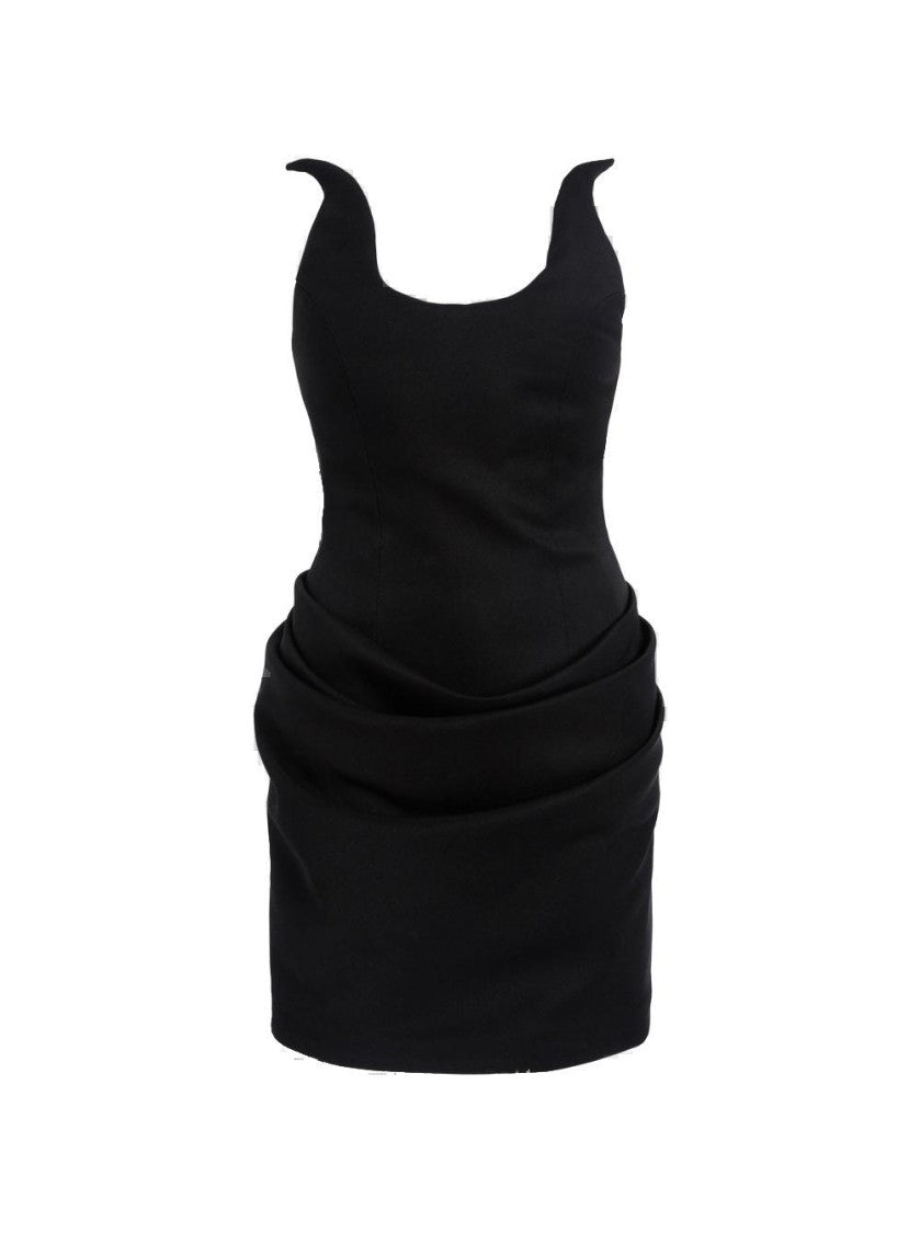 Coperni Strapless Black Mini Dress With Graphic Neckline