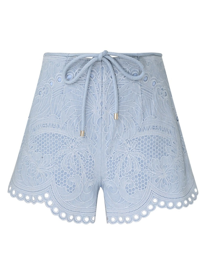 Zimmermann Intricate Floral Embroidered Denim Shorts By Zimmermann