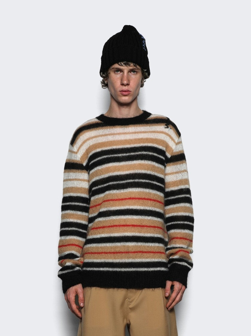 Marni Striped Brushed Mohair Sweater Beige And Black