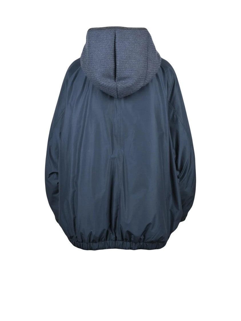 Brunello Cucinelli Blue Polyester-Blend Zip Padded Raglan Coat