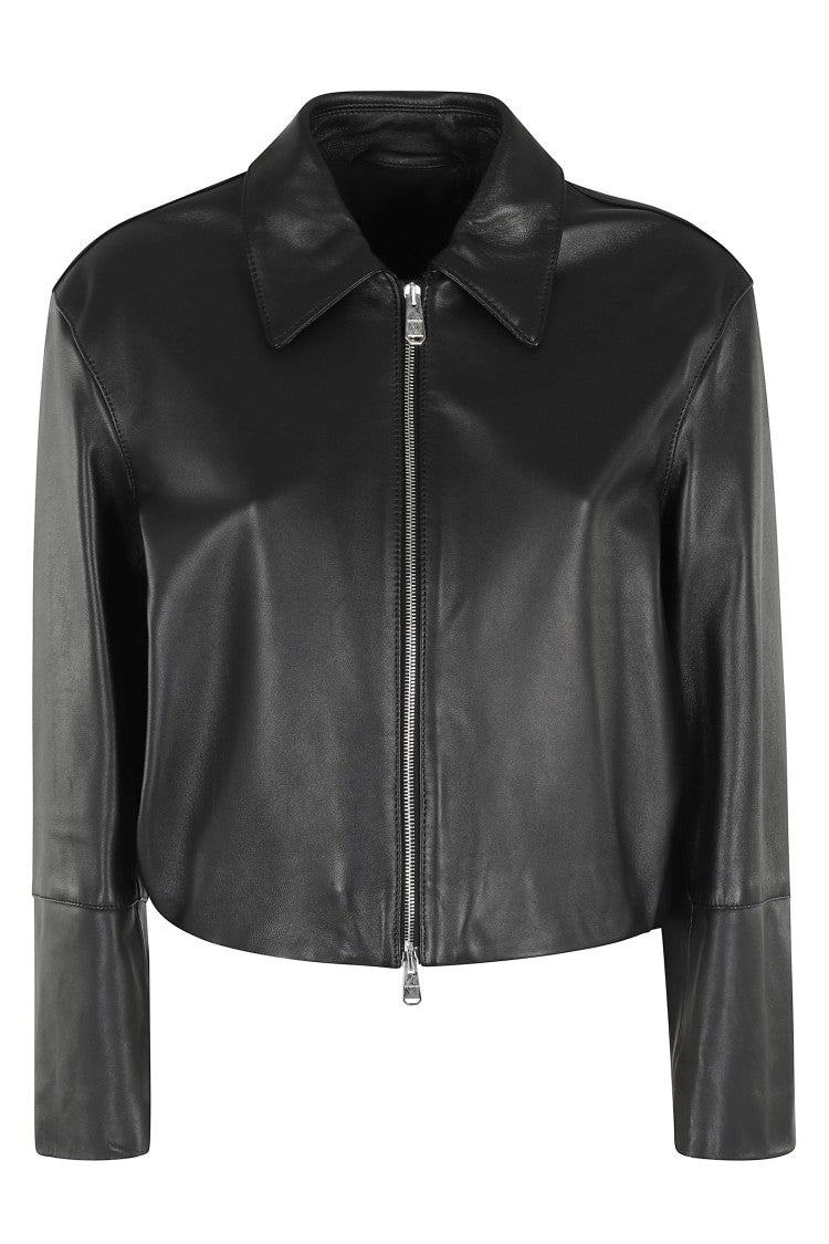 Dondup Black Regular Cropped Double-Slider Nappa Leather Jacket