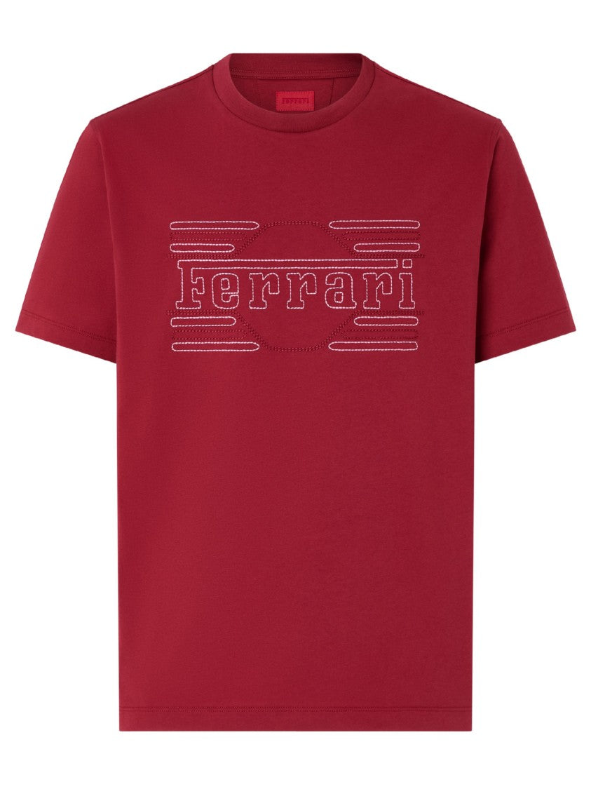 Ferrari Red Embroidered Logo Cotton T-Shirt
