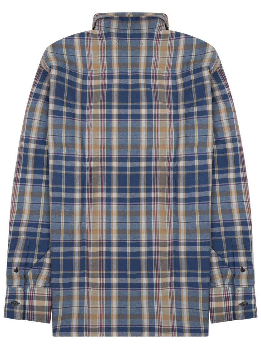 Golden Goose Blue Plaid Pattern Button-Up Cotton Shirt